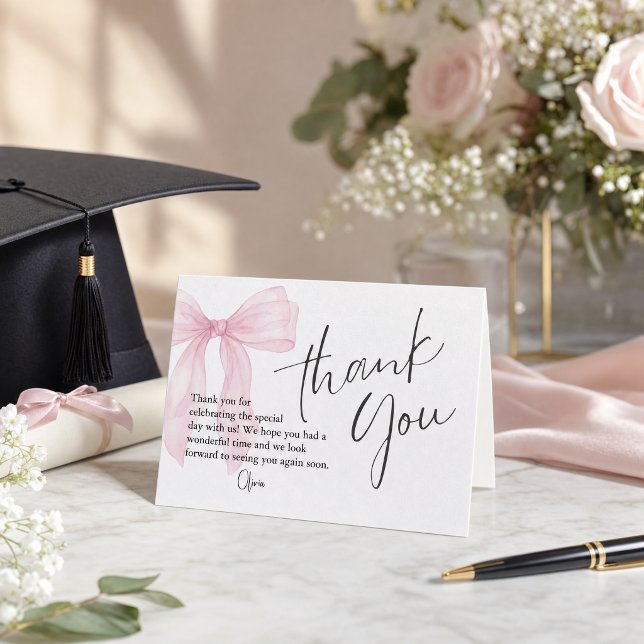 Romantic Graduation Thank You Card (#pinbowgraduation #thankyoucardgradouation #gradouationparty #thankyoucalligrapgic #softpink #girly)