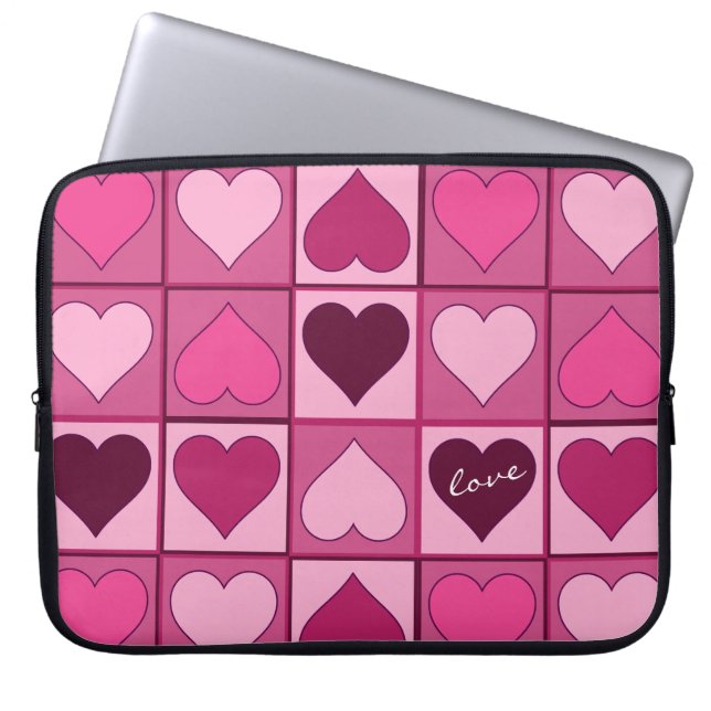 Romantic Graphical Pink Hearts Up and Down Laptop Sleeve (Front)