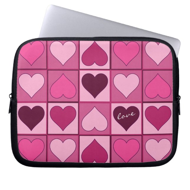 Romantic Graphical Pink Hearts Up and Down Laptop Sleeve (Front)