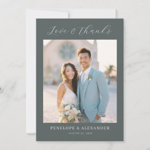 Romantic Gray Minimalist Photo Thank You Card