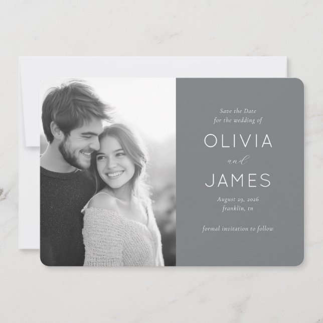 Romantic Grayscale Photo Save The Date (Front)