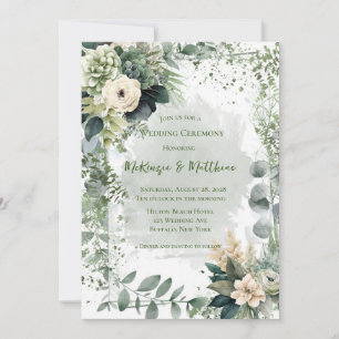 Romantic Green Beige Peony Wedding Invitation