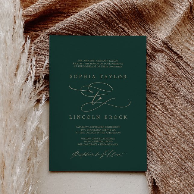Romantic Green Calligraphy Flourish Formal Wedding Invitation (Creator Uploaded)