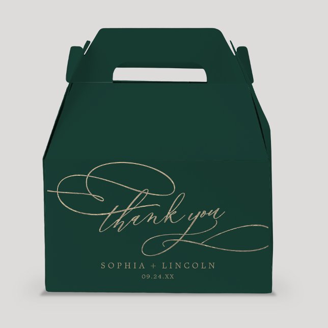 Romantic Green Calligraphy Thank You Wedding Favour Box (Creator Uploaded)