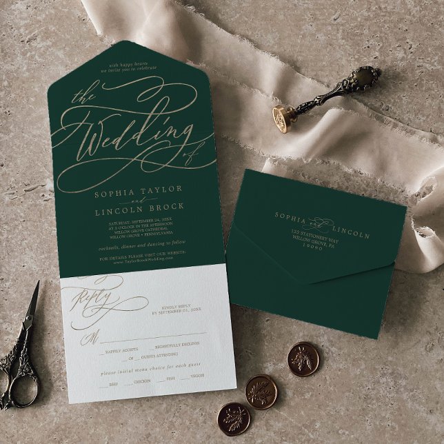 Romantic Green Calligraphy The Wedding Of All In O One Invitation (Creator Uploaded)
