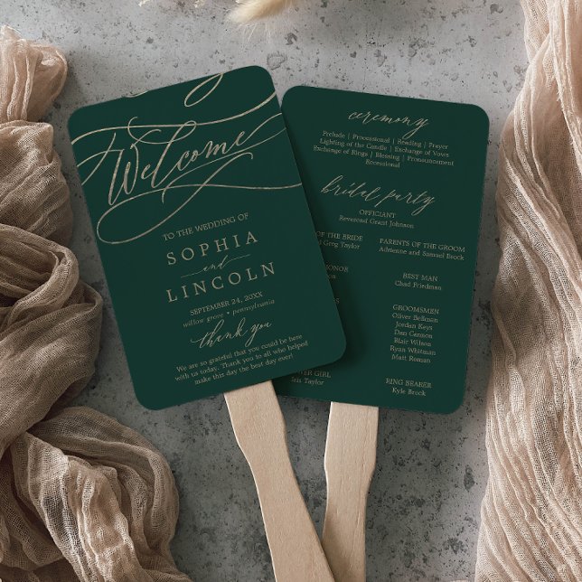 Romantic Green Calligraphy Wedding Program Fan (Creator Uploaded)