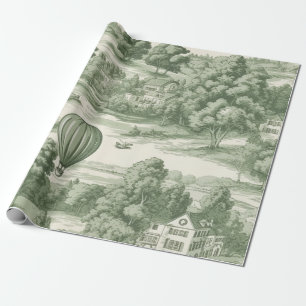 Romantic Green Countryside Toile Balloon Pattern Wrapping Paper