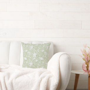 Romantic Green Cream White Flowers Cushion
