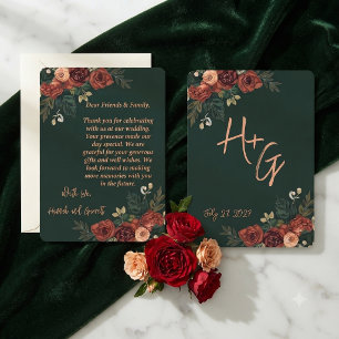 Romantic Green dark Garden Floral Wedding ThankYou Invitation