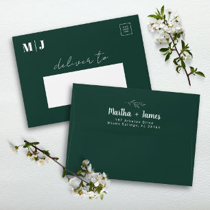 Romantic Green Floral Modern Wedding Invitation  Envelope