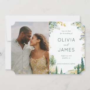 Romantic Green Floral Photo Save The Date