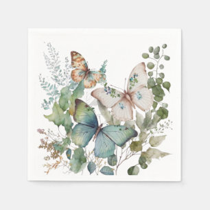 Romantic green flowers and butterfly  napkin