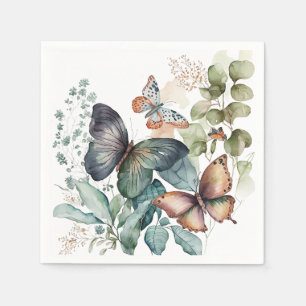 Romantic green flowers and butterfly  napkin