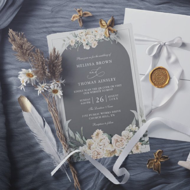 Romantic Green Flowery Budget QR Code Wedding Invitation (Creator Uploaded)