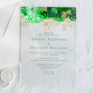 Romantic Green Gold Floral Wedding Acrylic Invitations