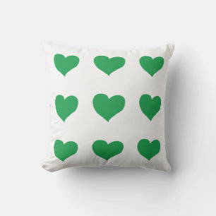 romantic green hearts white cushion