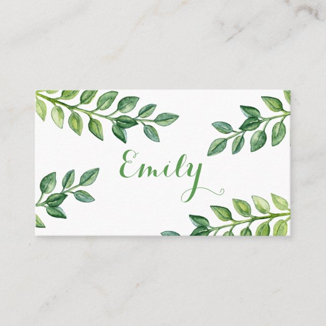 Romantic Green Leaves - Name Card (Front)