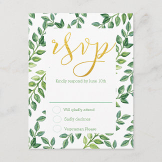 Romantic Green Leaves - RSVP Wedding Card
