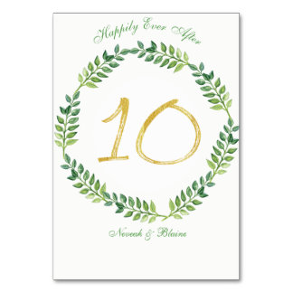Romantic Green Leaves -  Wedding table card10 ring Number