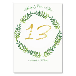 Romantic Green Leaves -  Wedding table card13 ring Number