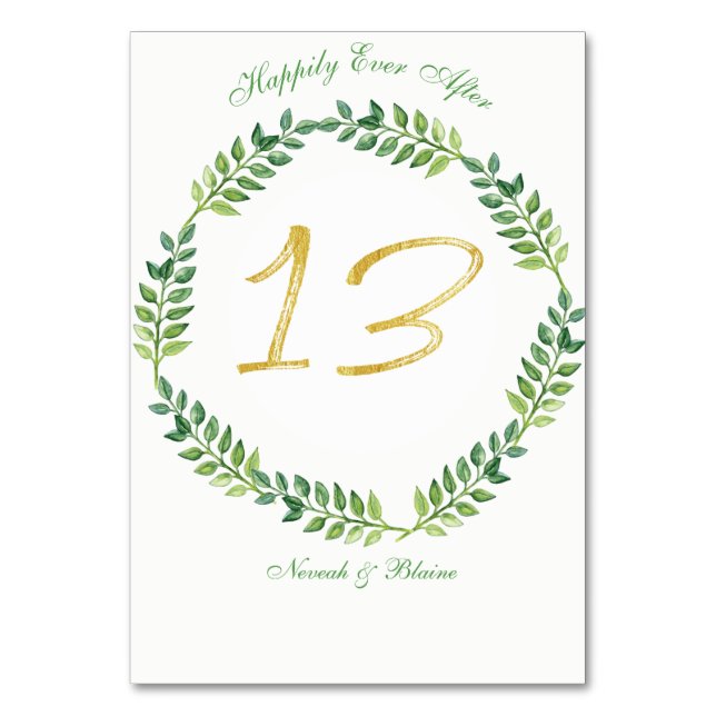 Romantic Green Leaves -  Wedding table card13 ring Number (Front)
