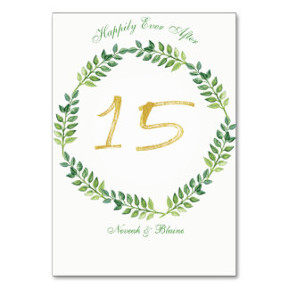Romantic Green Leaves -  Wedding table card15ring Number