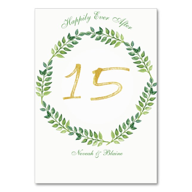 Romantic Green Leaves -  Wedding table card15ring Number (Front)