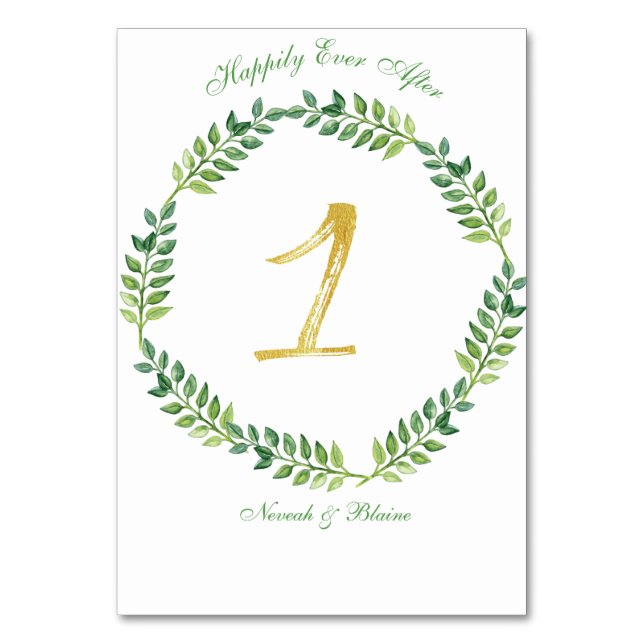 Romantic Green Leaves -  Wedding table card 1 ring (Front)