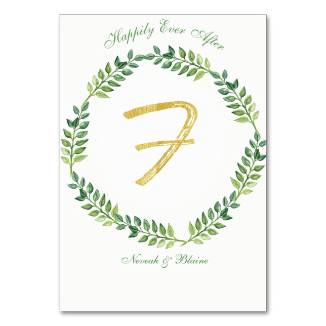 Romantic Green Leaves -  Wedding table card 1 ring (Front)