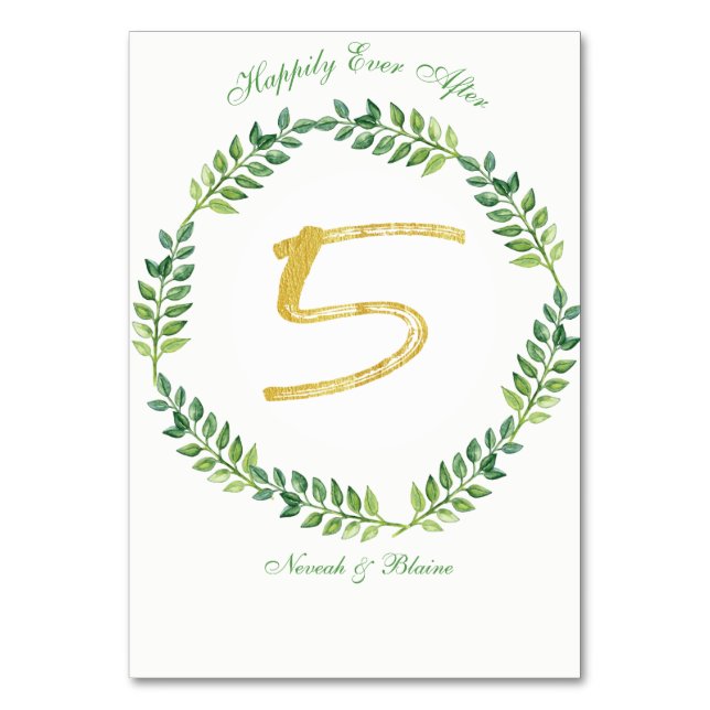 Romantic Green Leaves -  Wedding table card 1 ring (Front)