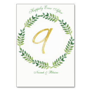 Romantic Green Leaves -  Wedding table card 9 ring