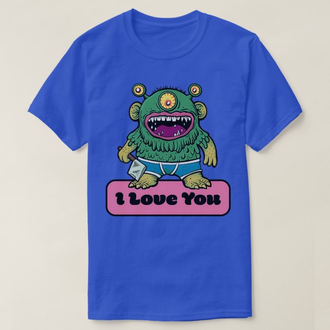 Romantic Green Love Monster T-Shirt (Design Front)