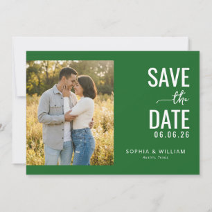 Romantic Green Minimalist Photo Save The Date