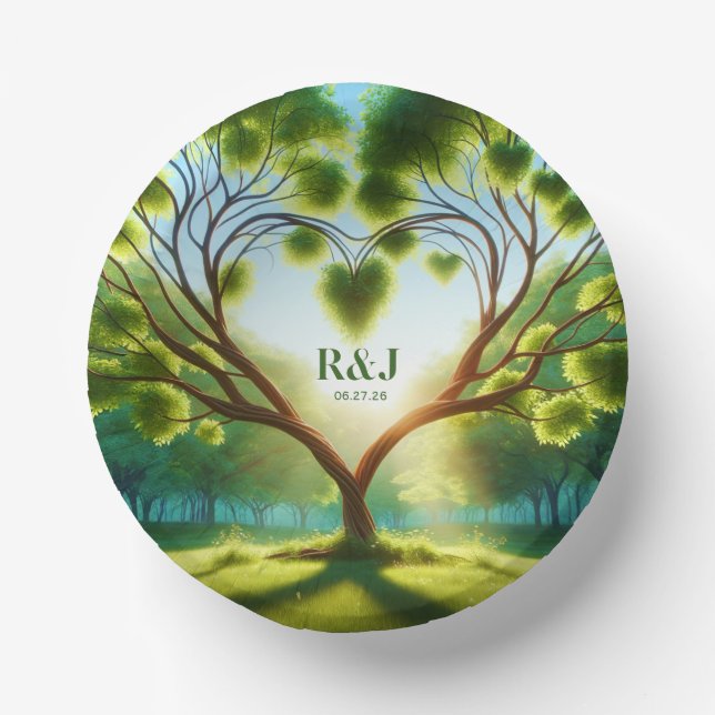 Romantic Green Monogram Wedding Paper Plate (Front)