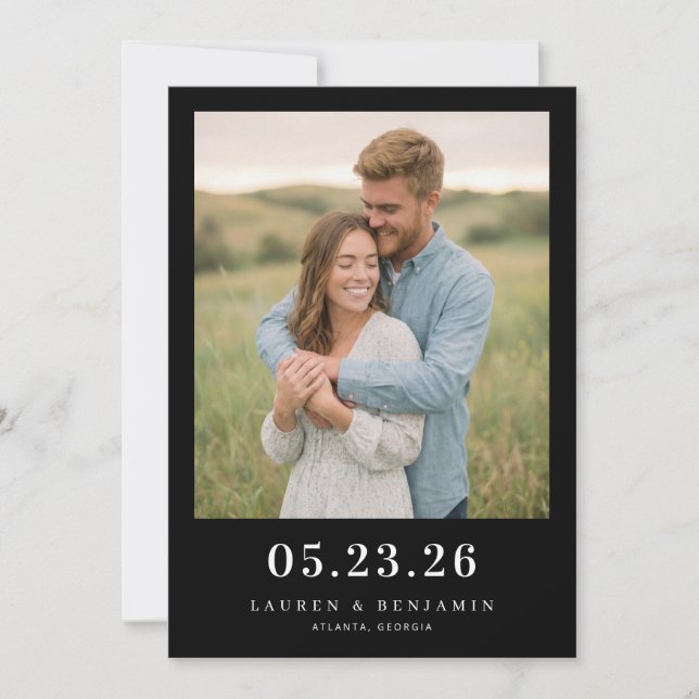 Romantic Green Photo Save The Date (Front)