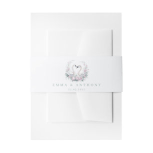 Romantic Green Swan Couple Wedding Invitation Belly Band