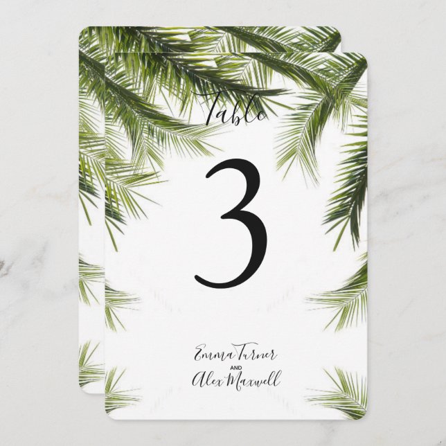 Romantic green Tropical | Table number cards (Front/Back)