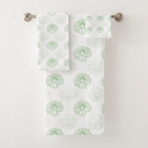 Romantic Green, White Chic Floral Pattern Bath To Bath Towel Set