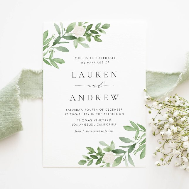 Romantic Greenery and White Flowers Wedding Invitation Postcard (Romantic Greenery and White Flowers Wedding Invitation Postcard)