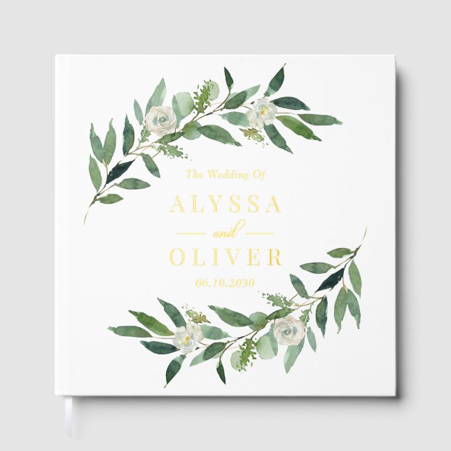 Romantic Greenery Elegant Wedding Editable Colour Guest Book (Front)