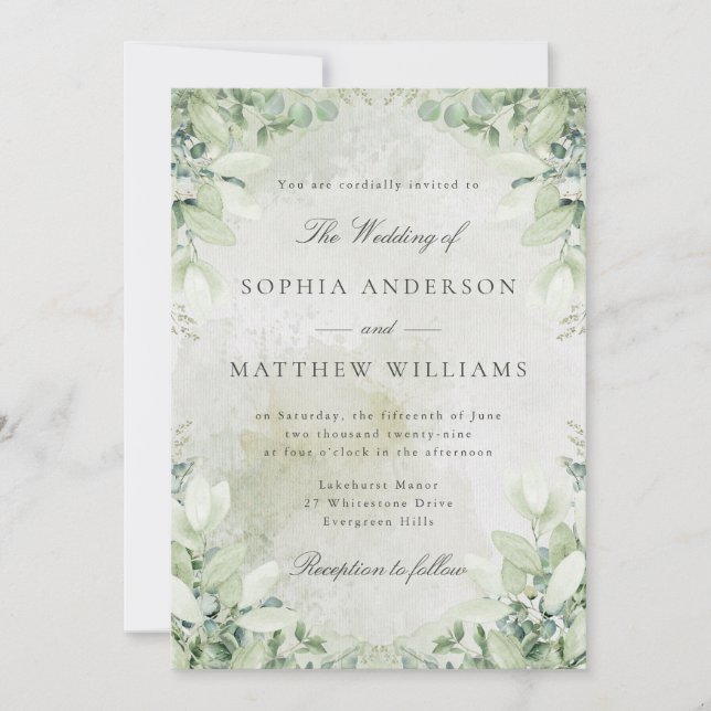 Romantic Greenery Frame Wedding Invitation (Front)