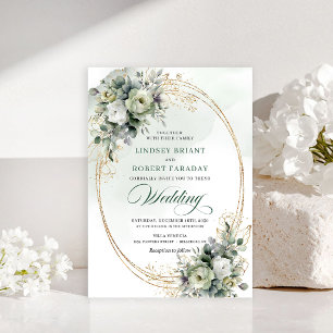 Romantic Greenery Gold Wedding Invitation