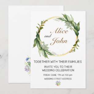 Romantic Greenery Green and Gold Frame Invitation