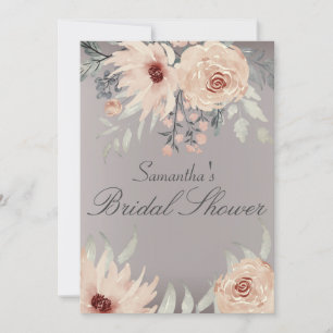 Romantic Grey Coral Floral Bridal Shower  Invitation