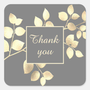 Romantic grey golden leaves square sticker