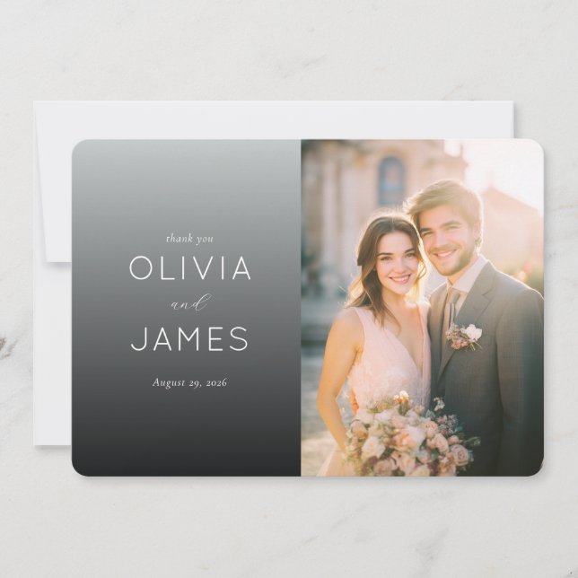 Romantic Grey Gradient Wedding Thank You Card (Front)