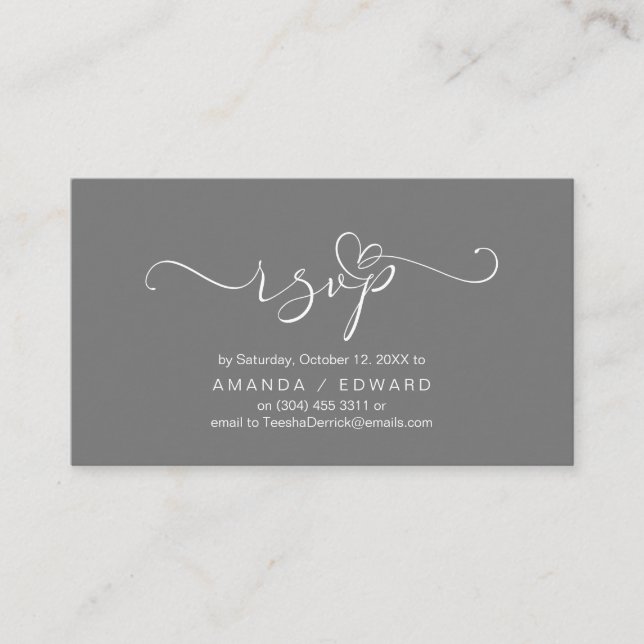Romantic, Grey, Party RSVP, respond Enclosure Card (Front)