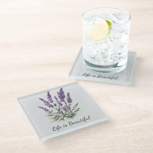 Romantic Grey Purple Lavender Floral Bridal Shower Glass Coaster