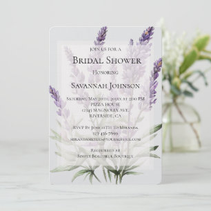 Romantic Grey Purple Lavender Floral Bridal Shower Invitation