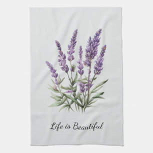 Romantic Grey Purple Lavender Floral Bridal Shower Tea Towel